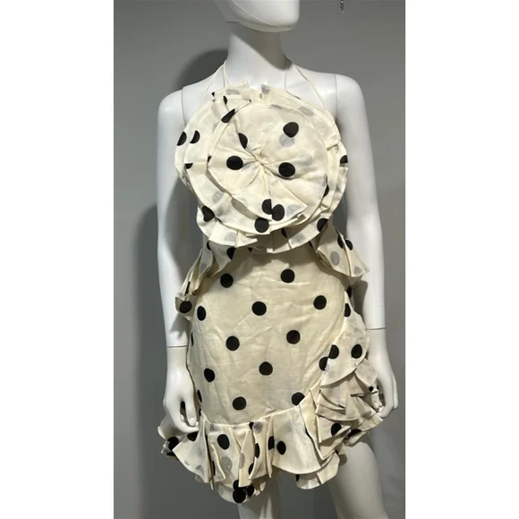 Zimmermann Black and White Polka Dot Crush Ruffle Mini Dress Size 4/6 (1) - Picture 11 of 13